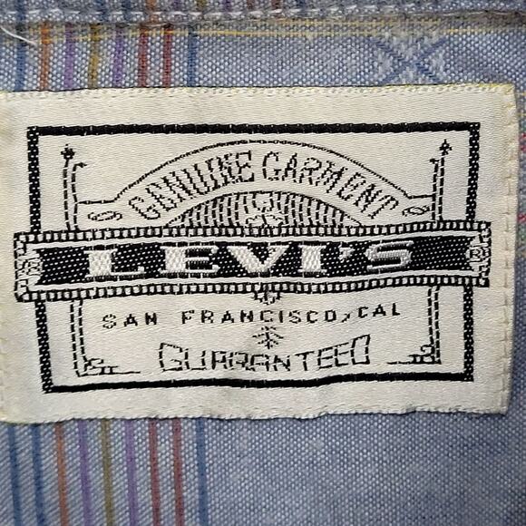 Vintage LEVIS Poplin Button Shirt Large 22x30 Blue Western - Picture 6 of 13